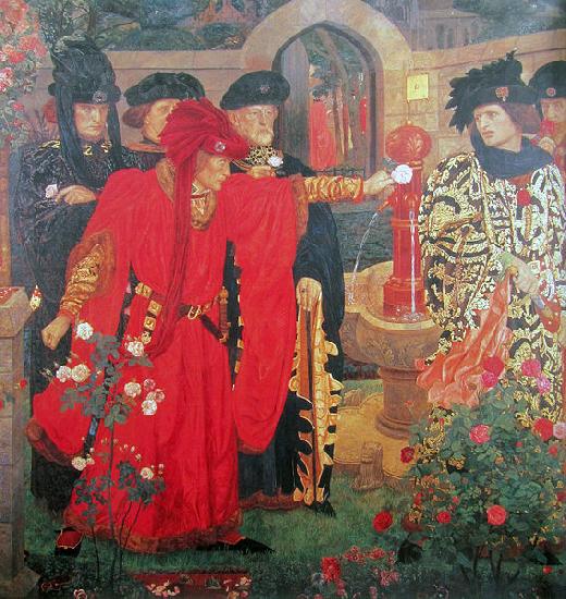 Henry Arthur Payne Plucking the Red and White Roses in the Old Temple Gardens Germany oil painting art